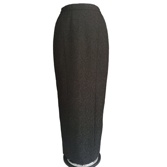 Champagne Black Floral Lace Party Cocktail Glitter High Slit Maxi Skirt Size 10 - Picture 1 of 7